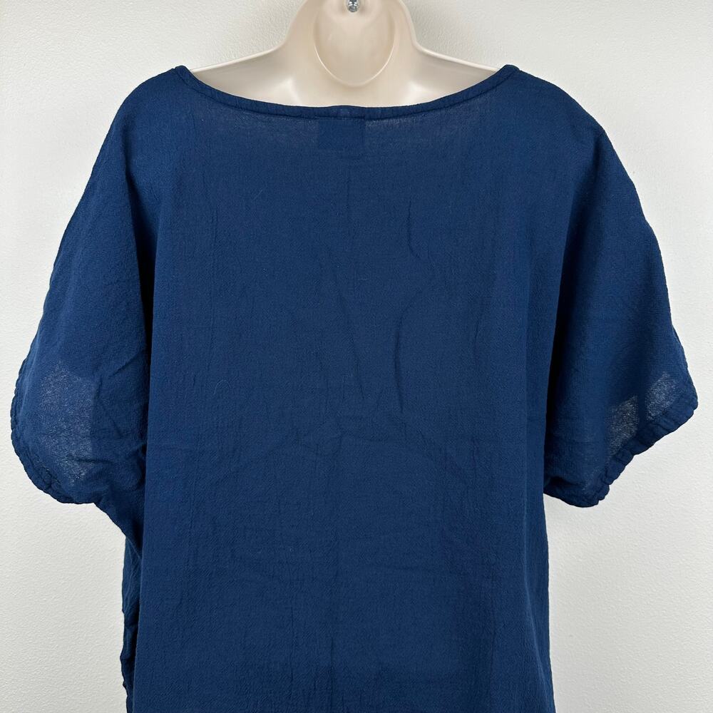 Oh My Gauze Blouse Top Cotton Short Sleeve Navy Size 3 or XXL Lagenlook Coastal - Picture 4 of 10